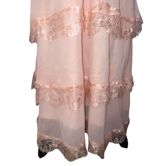 Vintage Inspired Long Pink Layered V Neck Half Sleeves Maxi Dress Women size XL - Picture 4 of 15